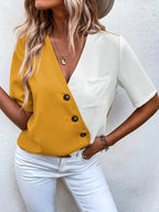 Damen Hemdbluse mit asymmetrischem Design und Knopfdetails EB