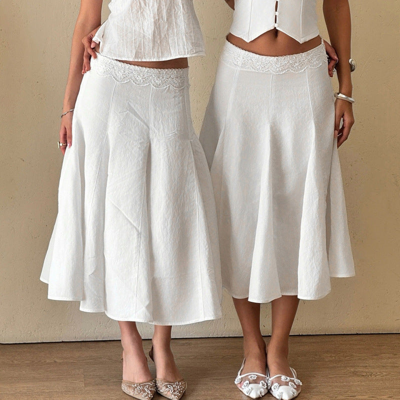 Damen Eleganter, fließender Midirock mit elastischem Bund EB