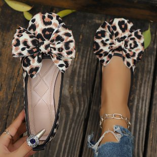 Damen Ballerinas mit modischer Schleifenverzierung und Tiermuster EB