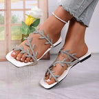 Damen dekorative Zehentrenner-Sandalen mit funkelndem Blattmuster EB