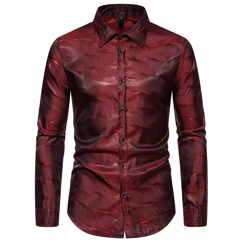 Herren elegantes Langarmhemd mit schimmerndem Wellenmuster EB