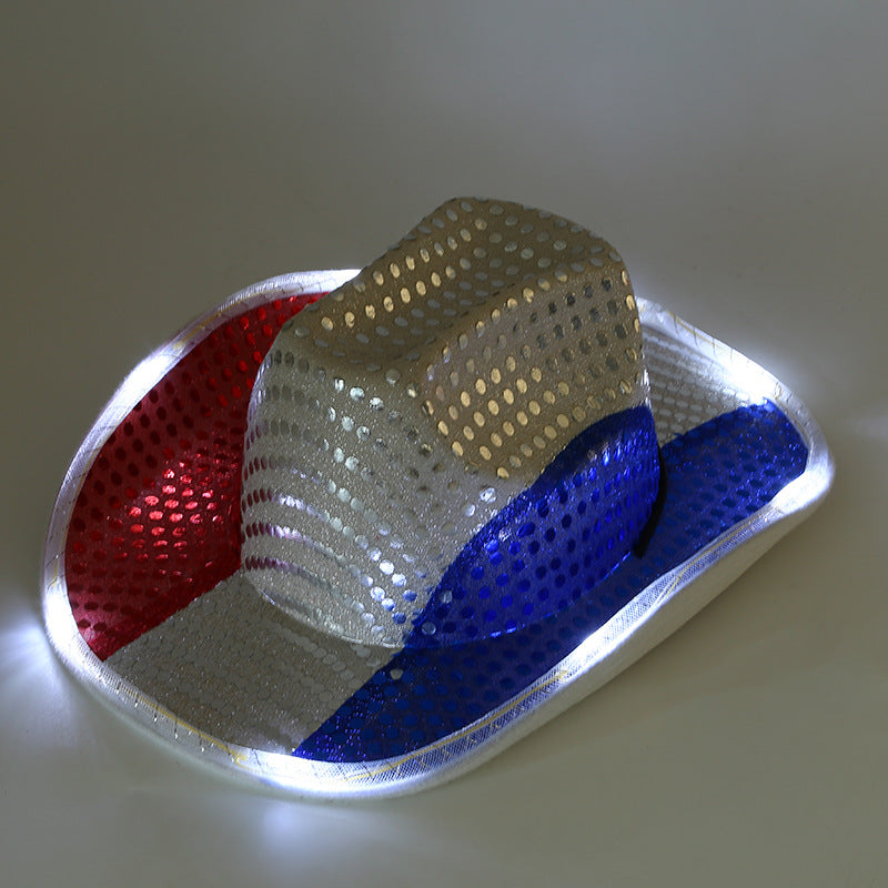 Unisex Pailletten-Cowboyhut mit integrierter LED-Beleuchtung