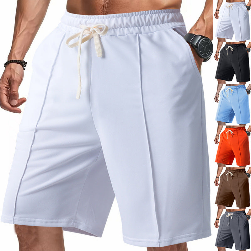 Kniekurze, entspannte Bermuda-Shorts für Herren mit Bügelfalte, elastischem Bund und Seitentaschen