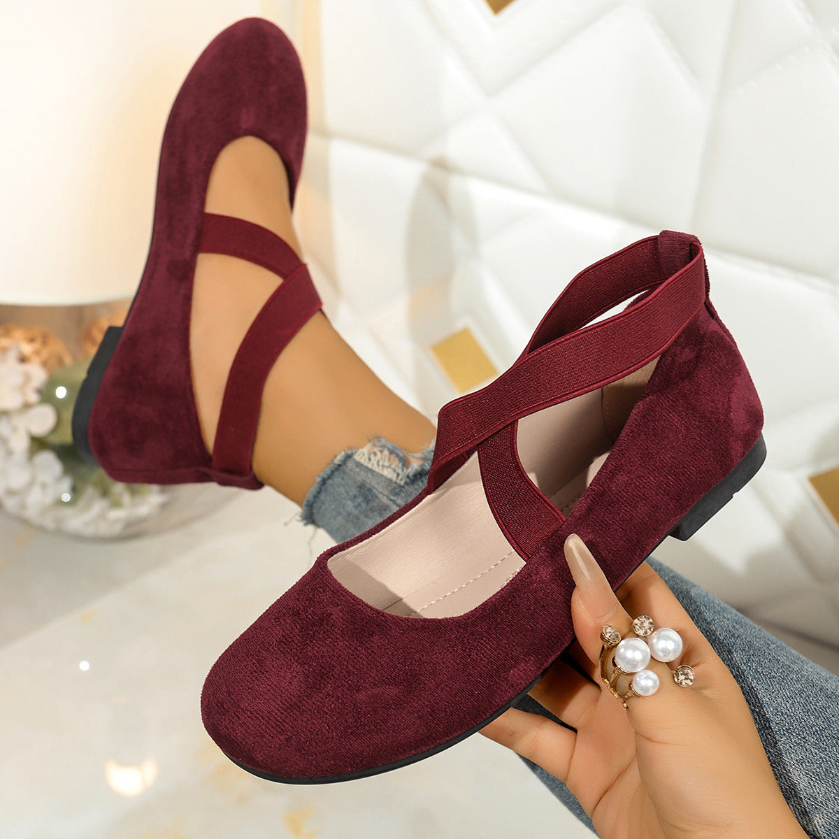 Damen elegante Ballerinas mit elastischem Riemendesign EB