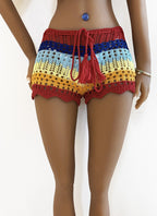 Gehäkelte Damen-Strandshorts mit Kordelzug