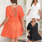 Damen eleganter Strandkaftan mit tiefem V-Ausschnitt und weit geschnittenen Ärmeln EB