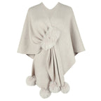 Damen eleganter Poncho mit luxuriösem Kunstfellbesatz EB