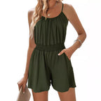 Damen lässiger Jumpsuit mit luftigen Trägern und elastischem Bund EB