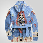 Damen gemütlicher Strickmantel mit dekorativem Muster und praktischem Gürtel EB