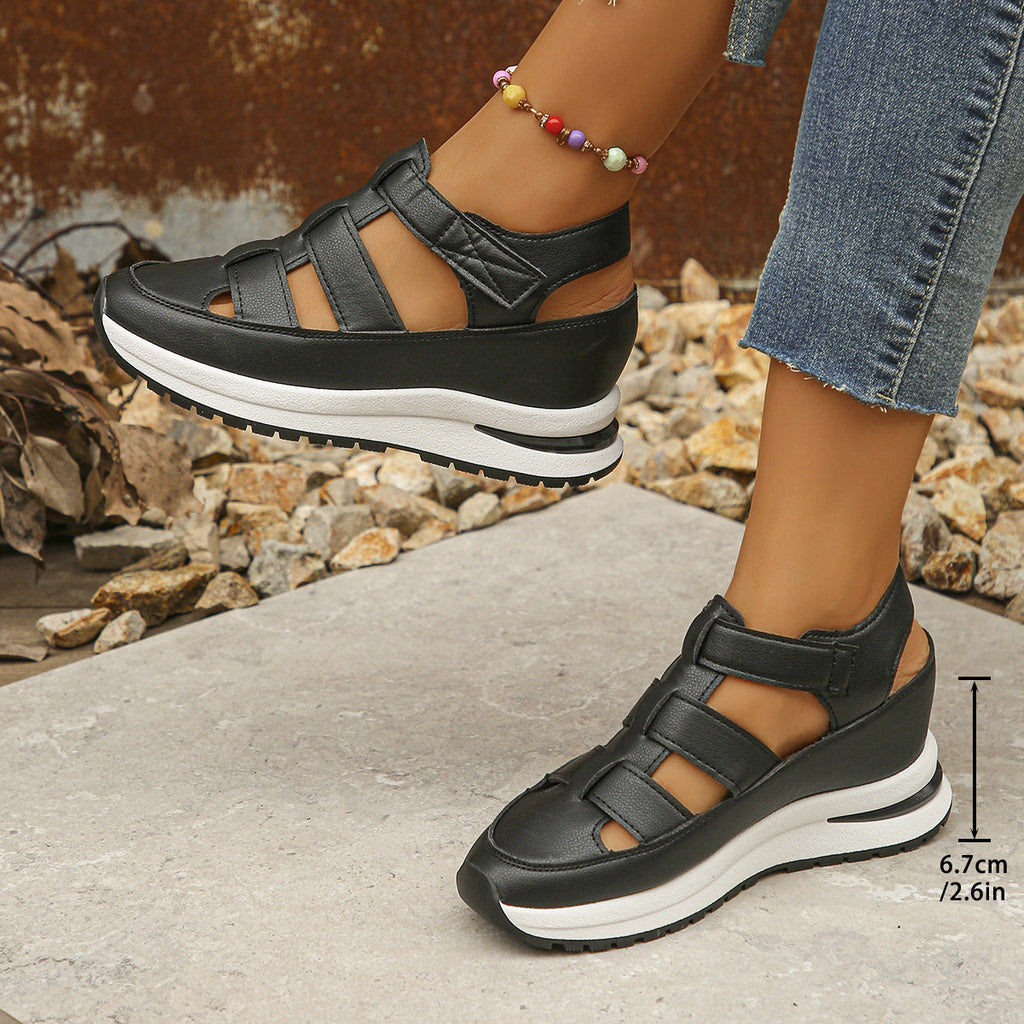Damen bequeme Plattform-Sandalen mit atmungsaktiver Obermaterialstruktur und verstellbarem Riemendesign EB