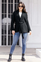 Damen Grobstrick-Cardigan mit Gürtel und weitem Schnitt EB