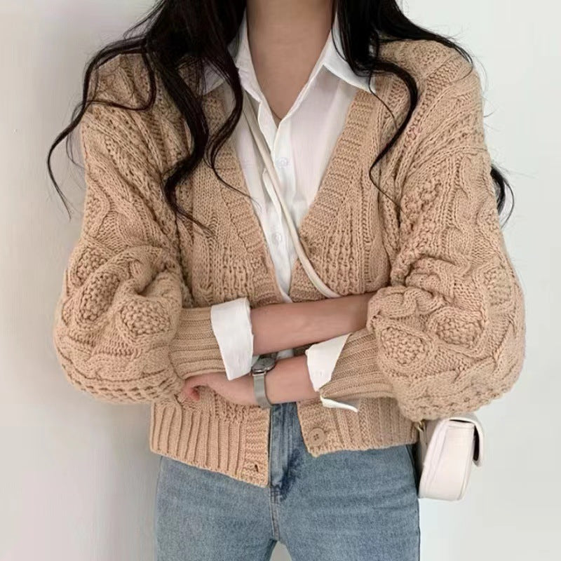 Damen Grobstrickjacke mit voluminösen Ärmeln und einzigartigem Zopfmuster EB
