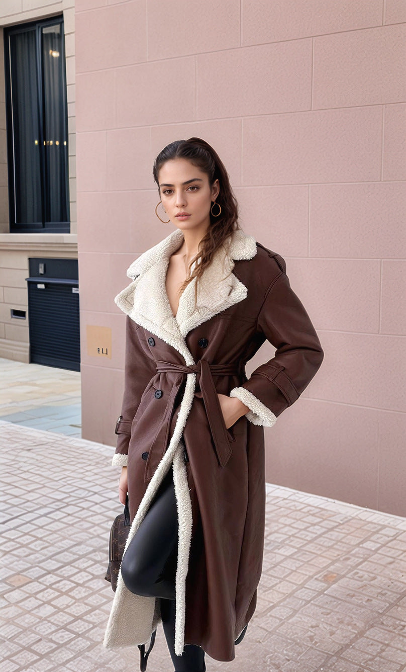 Damen Langer Teddy-Trenchcoat EB