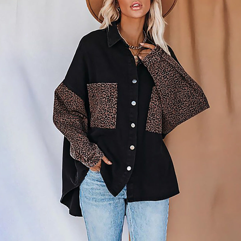 Damen Overshirt mit Leopardenmuster und modischen Buttons EB