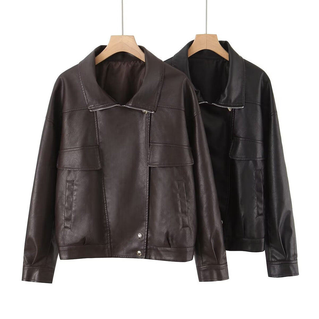 Damen Kunstlederjacke mit lässigem Schnitt und praktischen Taschen EB
