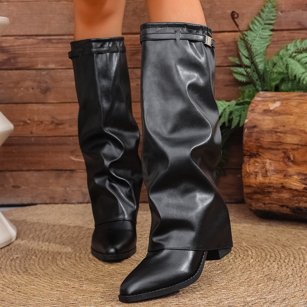 Damen Elegante, knöchelhohe Stiefeletten aus weichem Kunstleder mit modischem Falten-Design EB
