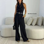 Eleganter Damen-Halter-Jumpsuit mit weitem Palazzo-Bein
