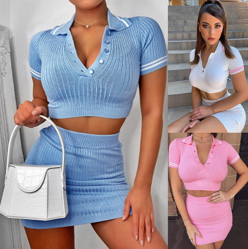 Damen Crop-Top und Minirock Set im trendigen Rippdesign EB