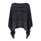 Damen eleganter Poncho mit strukturiertem Design und fransigen Details EB