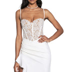 Damen Brautkleid mit Spitzenoberteil und asymmetrischen Rüschen EB