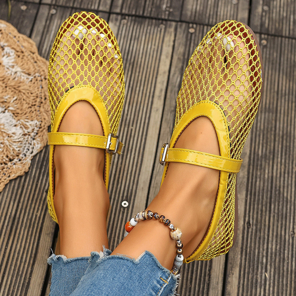 Damen Ballerinas mit modischem Netzdesign und dekorativem Riemchen EB