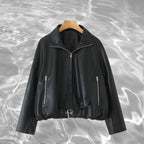 Damen Kunstlederjacke mit taillierbarem Gürtel und seitlichen Reißverschlusstaschen EB