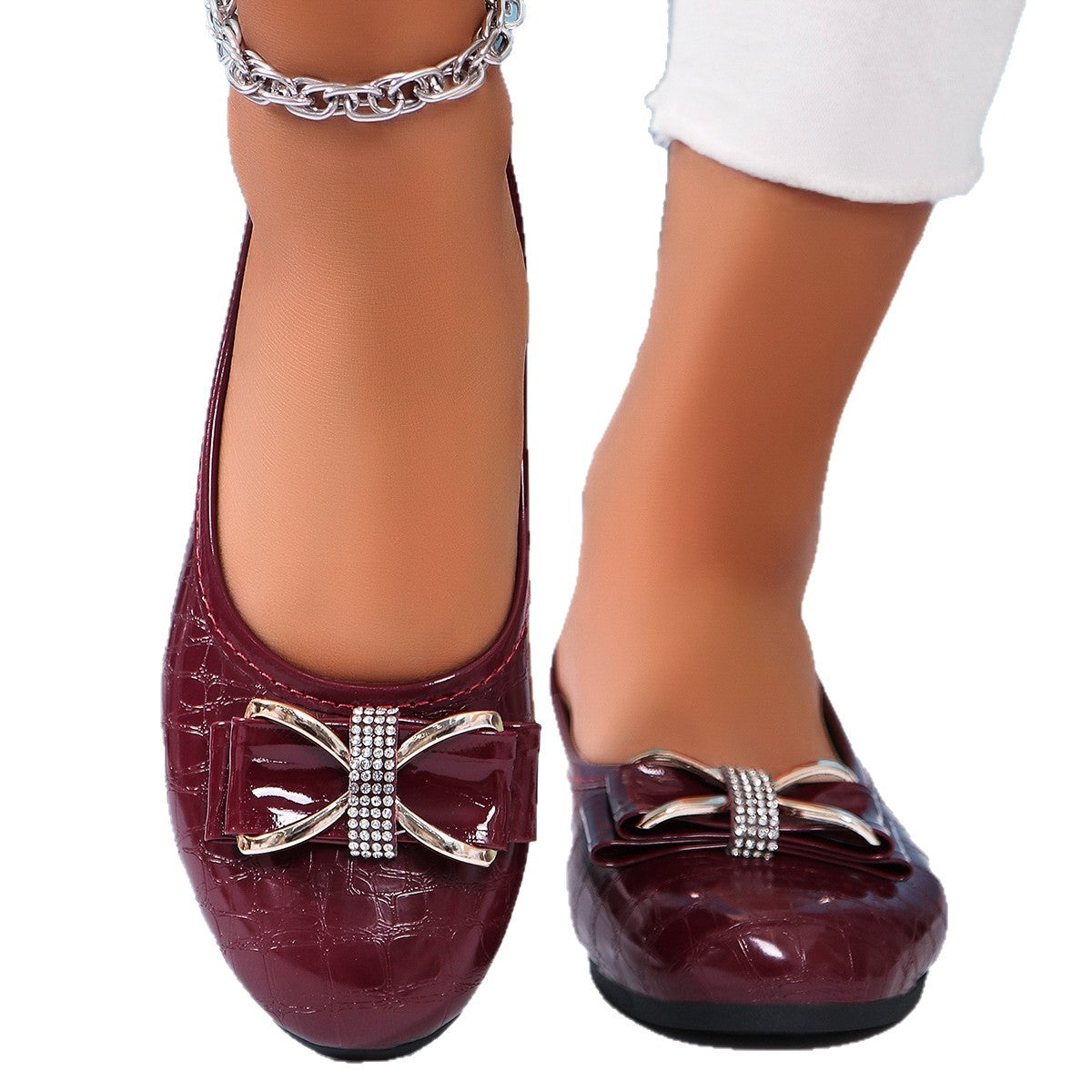 Damen Ballerinas mit modischem Schleifenakzent und Glitzerdetails EB