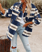 Damen Karomuster Oversized Hemdjacke EB