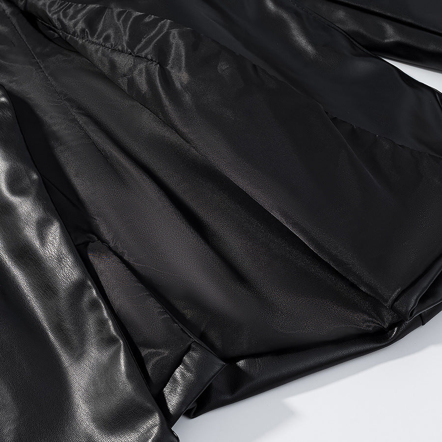 Damen elegante Longblazer aus hochwertigem Kunstleder EB
