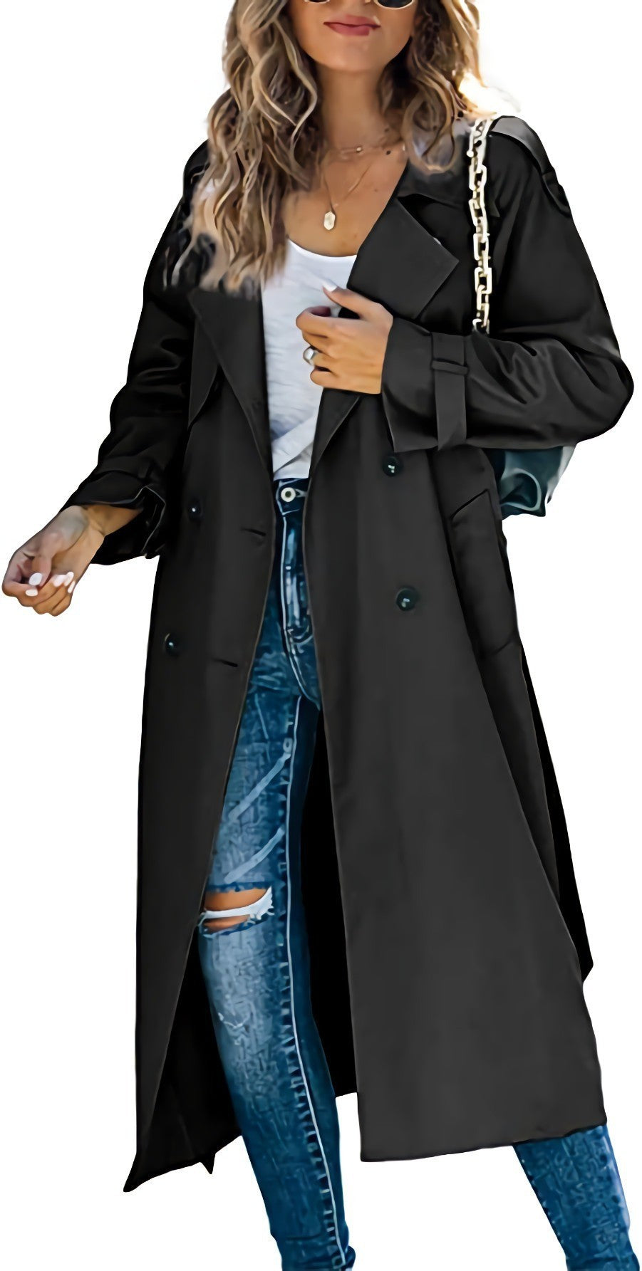 Damen Eleganter Trenchcoat im Oversize-Stil mit Taillengürtel EB