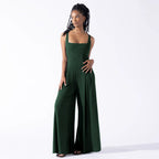 Damen Eleganter Jersey Jumpsuit mit weitem Bein und tiefem Ausschnitt EB