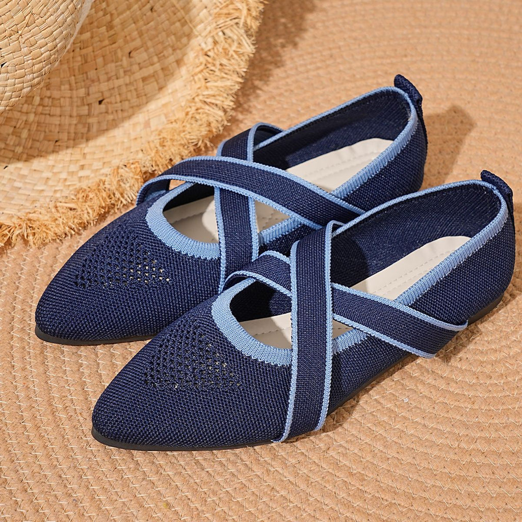 Damen Ballerinas mit modischer Kreuzband-Applikation und rutschfester Sohle EB