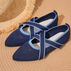 Damen Ballerinas mit modischer Kreuzband-Applikation und rutschfester Sohle EB