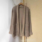 Damen Grobstrick Cardigan mit eleganten Revers und Taillengürtel EB