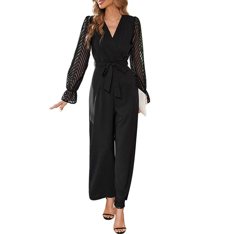 Eleganter Damen-Jumpsuit mit Off-Shoulder-Design und transparenten Ärmeln