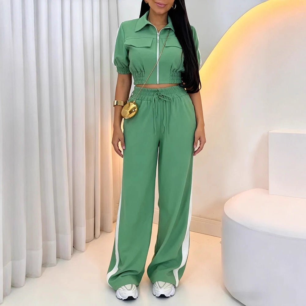 Lässiger Damen-Jumpsuit mit Reißverschluss und Palazzo-Bein