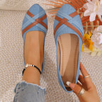 Damen Ballerinas aus Denim mit eleganten Lederapplikationen EB
