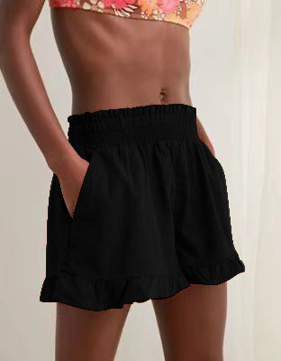 Damen lässige Sommer-Shorts mit elastischem Bund und voluminösem Saum EB