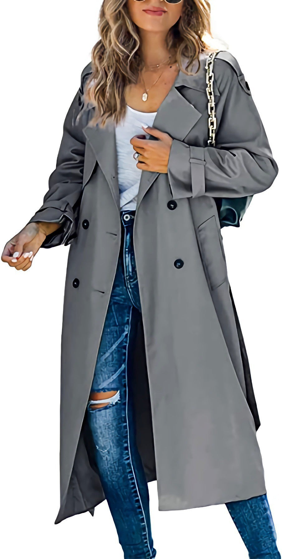 Damen Eleganter Trenchcoat im Oversize-Stil mit Taillengürtel EB