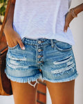 EB | Zerrissene Denim-Shorts mit hoher Taille und Fransen