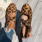 Damen Ballerinas mit Riemchen und Leopardenmuster EB