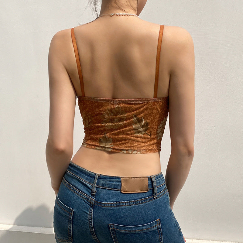 Damen Trägershirt mit Spitzenakzenten und floralem Design EB