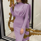 Damen Abendkleid mit elegantem hohen Kragen und drapierten Ärmeln EB