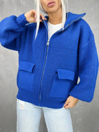 Damen Übergangsstrickjacke mit breitem Reißverschluss und praktischen Taschen EB