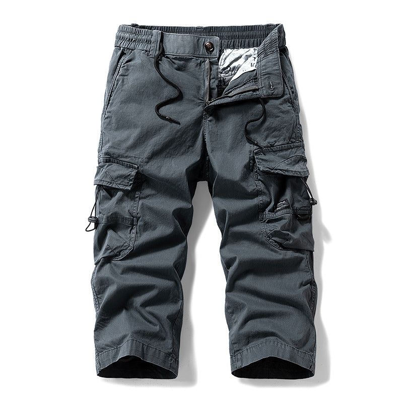 Herren Knielange Cargo-Shorts aus robustem Baumwoll‑Twill mit Elastikbund und Multifachtaschen