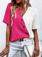 Damen Hemdbluse mit asymmetrischem Design und Knopfdetails EB