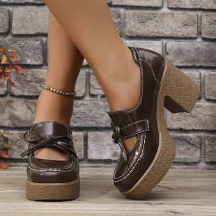Damen elegante Blockabsatzschuhe mit modischer Schleifenapplikation EB
