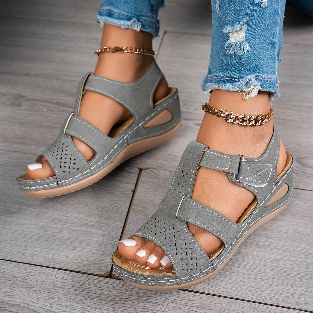 Damen bequeme Komfortsandalen mit atmungsaktiven Cut-Outs EB