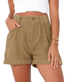 Damen lässige High-Waist Shorts mit breitem Bund und praktischen Taschen EB