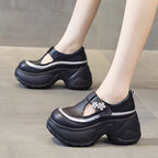 Damen Chunky Schnürschuhe mit verstellbarem Riemen und modischen Blütenapplikationen EB